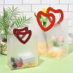 10Pcs 2 Styles Frosted Translucent Rectangle PVC Plastic Storage Bags with Red PU Leather Heart Hole Handles&nbsp;ABAG-YW0001-24