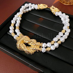 Brass Knot Plastic Imitation Keshi Pearl Nuggets Beaded 2-Strand Choker Necklaces for Women&nbsp;FS-WG8CEF6-01