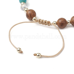 Adjustable Dyed Synthetic Turquoise & Coconut & Wood & Pearl Braided Bead Bracelets&nbsp;BJEW-JB10723-01