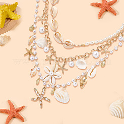 3Pcs 3 Styles Beach Starfish Alloy & ABS Imitation Pearl & Shell Pendant Necklaces for Women&nbsp;NJEW-CY0001-05