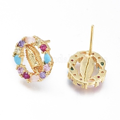 Brass Micro Pave Cubic Zirconia Ear Studs&nbsp;EJEW-G279-03G-02