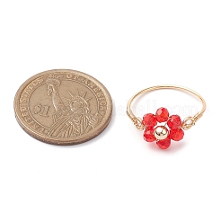 7Pcs 7 Styles Flower Glass Beads Finger Rings&nbsp;RJEW-JR00710-02
