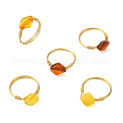 Copper Wired Natural Amber Finger Rings for Women&nbsp;RJEW-JR01053