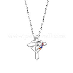 Mother's Day Brass Micro Pave Colorful Cubic Zirconia Heart Cross Pendant 304 Stainless Steel Cable Chain Necklaces for Women&nbsp;WGBC0BB-01