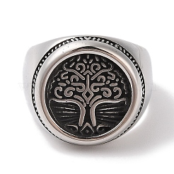 304 Stainless Steel Round with Tree of Life Signet Rings for Men&nbsp;RJEW-U005-20A-01