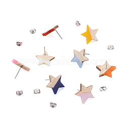 10 Pair 10 Color Transparent Resin & Wood Stud Earring Findings&nbsp;DIY-FW0001-09