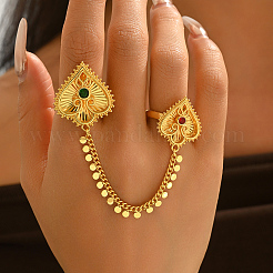 Brass Micro Pave Cubic Zirconia Cuff Open Double Rings for Women&nbsp;QX6643