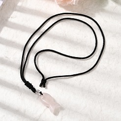 Natural Rose Quartz Fish Pendant Black Nylon Cord Necklaces&nbsp;NJEW-G185-01G