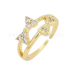 Rack Plating Bowknot Brass Micro Pave Clear Cubic Zirconia Cuff Rings for Women&nbsp;RJEW-M028-62G