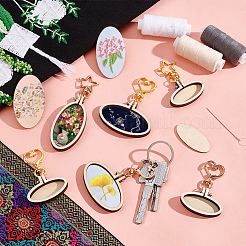 12Pcs 12 Styles Oval Wood Keychain Cabochon Settings&nbsp;KEYC-AB00002