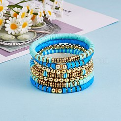 Synthetic Hematite & Polymer Clay Heishi Beads Stretch Bracelets Set&nbsp;BJEW-PH01487-02