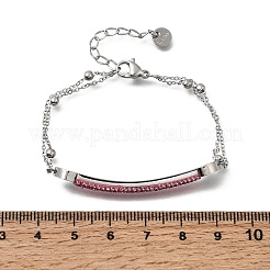 Heart Bar 304 Stainless Steel & Rhinestone Link Bracelets&nbsp;BJEW-A167-01P-02