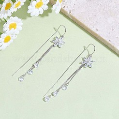 Anti-Tarnish Clear Cubic Zirconia Flower with Chain Tassel Dangle Earrings&nbsp;JE1046A