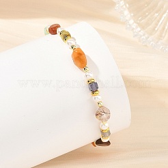 Natural Multicolor Rutilated Quartz Nuggets Beaded Stretch Bracelets&nbsp;BJEW-JB14497