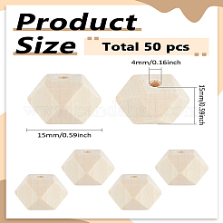 50Pcs Faceted Unfinished Wood Beads&nbsp;WOOD-LP0001-21