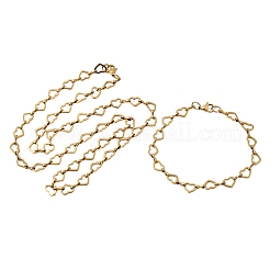 304 Stainless Steel Heart Link Chain Bracelet & Necklace Jewelry Sets&nbsp;SJEW-L199-13G