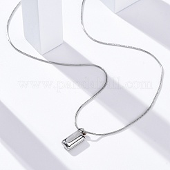 304 Stainless Steel Rectangle Pendant Snake Chain Necklaces for Women Men&nbsp;EJEW-Z044-02P