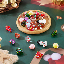 28Pcs 14 Styles Christmas Theme Painted Glass Beads Bumpy Beads&nbsp;LAMP-TA0002-19