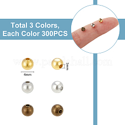 900Pcs 3 Colors Brass Smooth Round Beads&nbsp;KK-UN0003-47