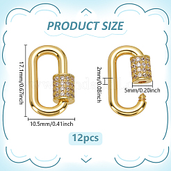 6Pcs Brass Micro Pave Clear Cubic Zirconia Screw Carabiner Lock Charms&nbsp;ZIRC-ME0001-07
