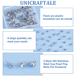 60Pcs 3 Style 304 Stainless Steel Cup Pearl Peg Bails Pin Pendants&nbsp;STAS-UN0029-69