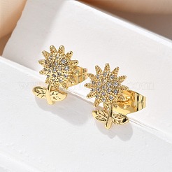 Brass Micro Pave Clear Cubic Zirconia Stud Earrings&nbsp;EJEW-D305-09G