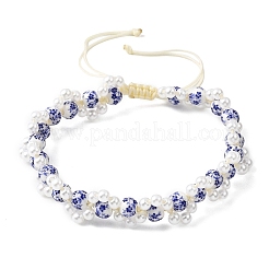 Handmade Flower Printed Porcelain Beads Braided Bead Bracelets for Women&nbsp;BJEW-JB12787