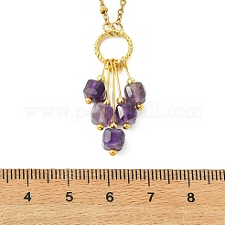 Natural Mixed Gemstone Faceted Cube Beaded Tassel Pendant 304 Stainless Steel Satellite Chain Necklaces for Women&nbsp;NJEW-JN06447