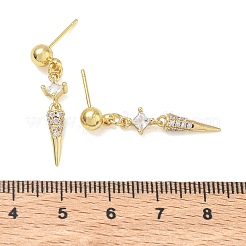 Brass Micro Pave Cubic Zirconia Dangle Stud Earrings for Women&nbsp;EJEW-A167-29A-G