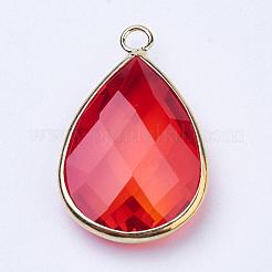 Golden Tone Brass Glass Teardrop Pendants&nbsp;GLAA-M006-A-04G
