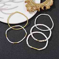 5Pcs 5 Style Polymer Clay Disc & Synthetic Hematite & Seed Beaded Stretch Bracelets Set&nbsp;BJEW-JB09685-01