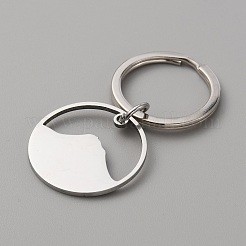 Round Ring with Mountain 201 Stainless Steel Pendant Keychain&nbsp;KEYC-WH0027-109P