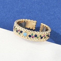 Brass Micro Pave Cubic Zirconia Cuff Rings for Women&nbsp;RJEW-S400-06G