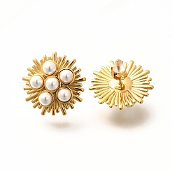 304 Stainless Steel Pearl Irregular Line Flower Stud Earrings&nbsp;EJEW-R012-05G