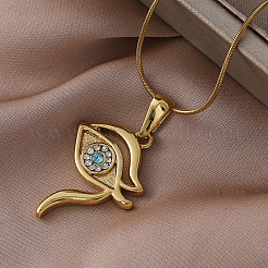 Elegant 304 Stainless Steel with Clear Glass Eye Pendant Necklaces for Women&nbsp;YU0551