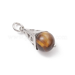 6Pcs 6 Styles Natural Dyed Green Tiger Eye & Green Aventurine & Carnelian & Yellow Jade & Amethyst & Tiger Eye Teardrop Pendants&nbsp;PALLOY-JF04274