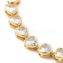 Clear Cubic Zirconia Heart Link Chain Bracelet&nbsp;LS-BJEW-E073-05G