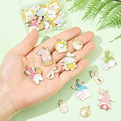 24Pcs 12 Styles Easter Rabbit Gnome Alloy Enamel Pendants&nbsp;ENAM-FS0003-99