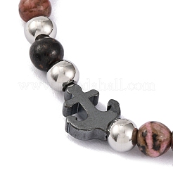Natural Rhodochrosite & Synthetic Magnetic Hematite Anchor Beaded Bracelet&nbsp;BJEW-P339-01P-03