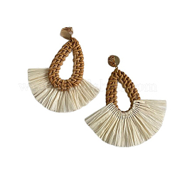 Teardrop with Fan Alloy Rattan Clip-on Earrings&nbsp;FS-WGFEF3F-03