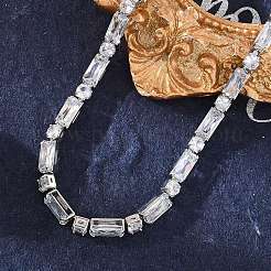 Brass Pave Clear Cubic Zirconia Rectangle & Flat Round Link Bracelets&nbsp;BJEW-YWC0002-02A