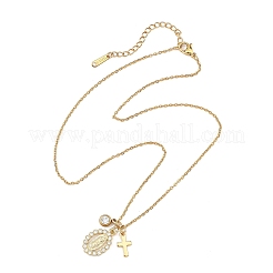 Brass Micro Pave Clear Cubic Zirconia Virgin & 304 Stainless Steel Religion Cross Pendant Necklaces for Men Women&nbsp;NJEW-JN06102