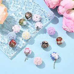 5Pcs Luminous Glow in the Dark Polymer Clay Pave Rhinestone Round Beads with Resin Flower&nbsp;CLAY-YW0002-48