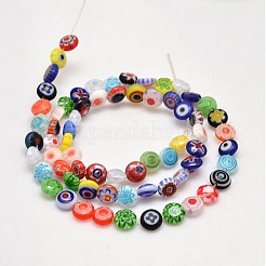 Handmade Millefiori Glass Flat Round Bead Strands&nbsp;LK-P010-03