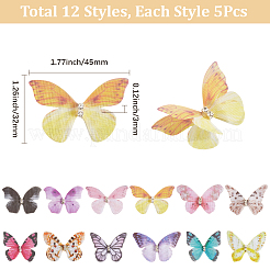 60Pcs 12 Styles 3D Gauze Butterfly Ornament Accessories&nbsp;FIND-SP0020-64C