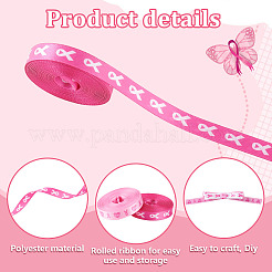 5Rolls 5 Styles Polyester Wave/Breast Cancer Awareness Ribbon Printed Ribbon&nbsp;OCOR-PH0004-22
