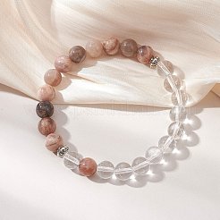 Adjustable Natural Quartz Crystal & Black Moonstone Bead Bracelets&nbsp;BJEW-JB13039