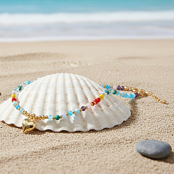Beach Colorful Glass Beaded Alloy Heart Pendant Necklaces for Women&nbsp;NM2683