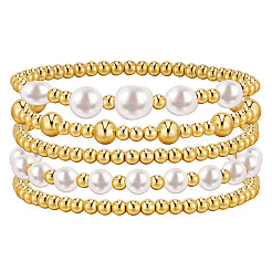 Imitation Pearl & CCB Plastic Round Beaded Stretch Bracelet Sets for Women&nbsp;MA9022