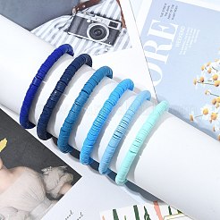 6Pcs 6 Colors Handmade Polymer Clay Stretch Bracelets&nbsp;BJEW-SW00139